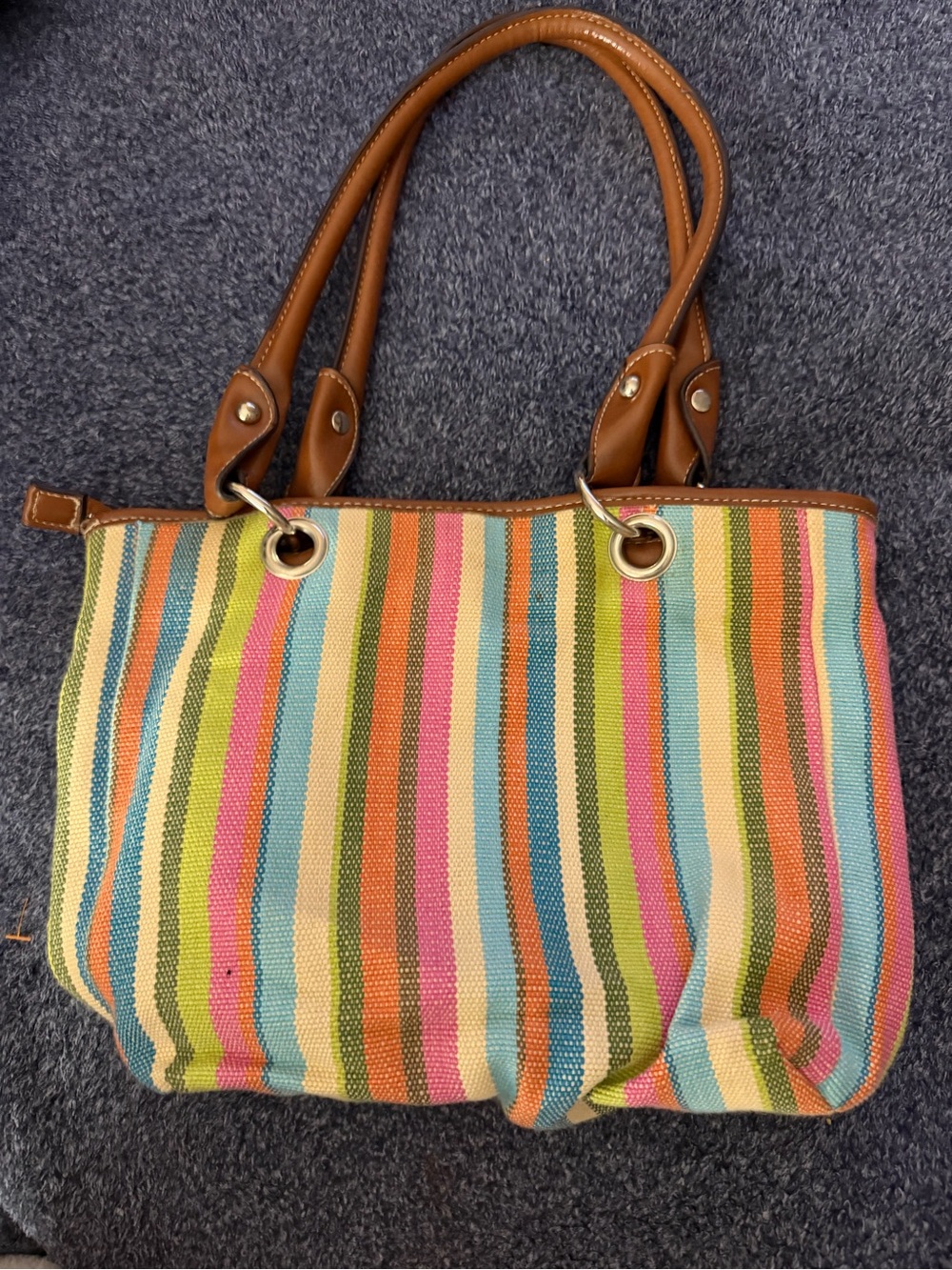 Rosetti Multicolor Striped Shoulder Tote with Brown Handles